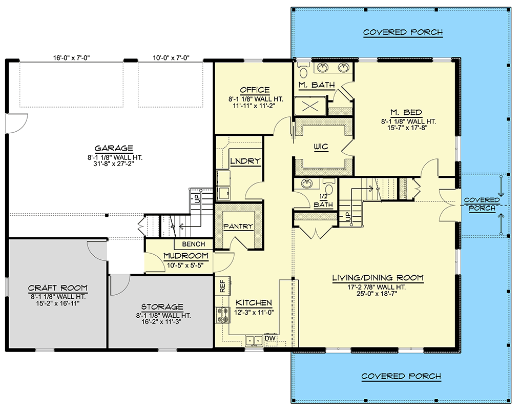 Plan 135345GRA: Two-Story Barndominium House Plan with Wrap Around Porch and Finished Apartment - 3395 Sq Ft - Floor Plan - Main Level - Barndominium