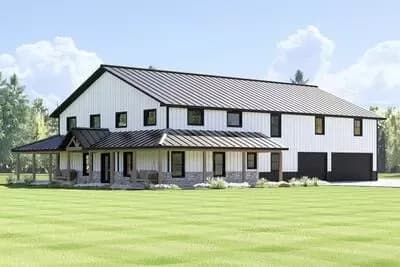 Two-Story Barndominium House Plan with Wrap Around Porch and Finished Apartment - 3395 Sq Ft