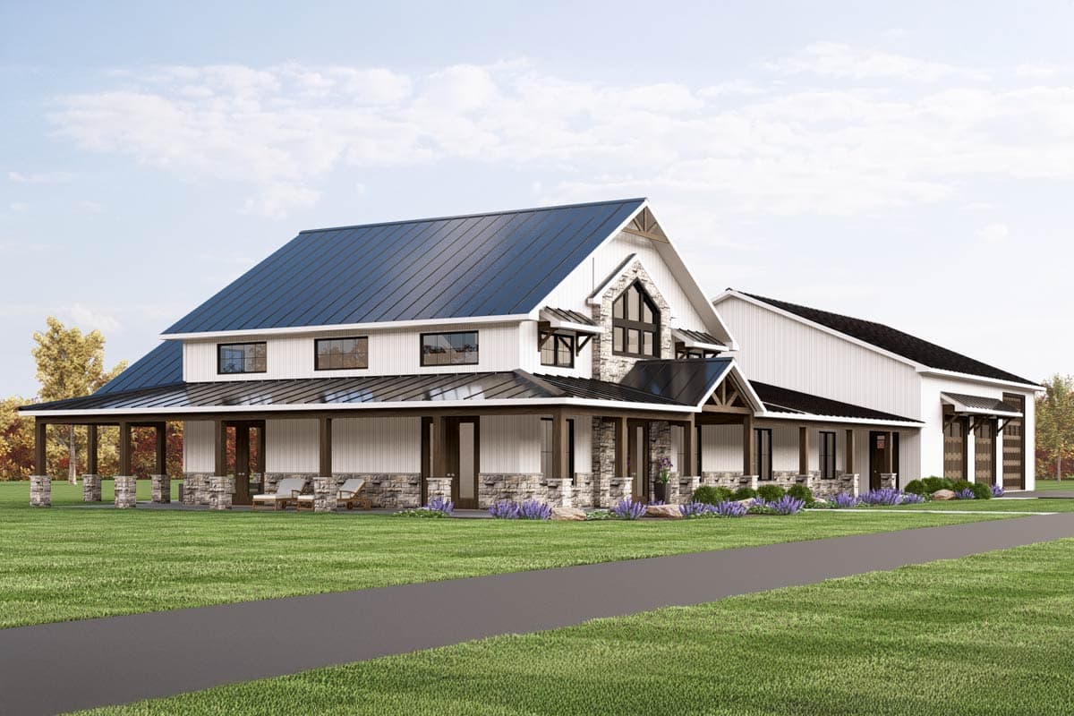 Plan 135347GRA: 3-Bedroom Transitional Barndominium-Style House Plan with Oversized Garage and Workshop - 3226 Sq Ft - Image #5 - Barndominium, Transitional