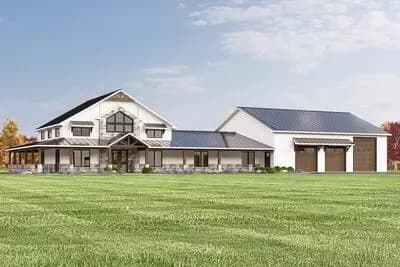 3-Bedroom Transitional Barndominium-Style House Plan with Oversized Garage and Workshop - 3226 Sq Ft