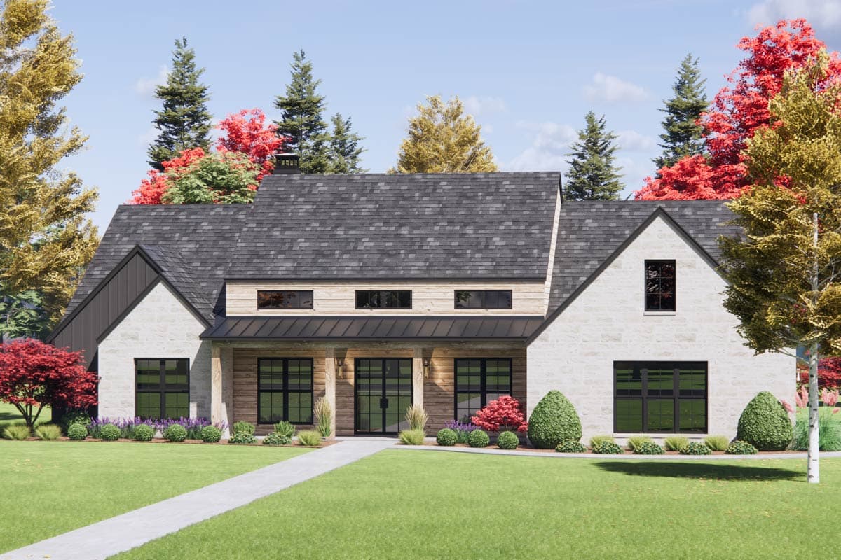Plan 818162JSS: 4-Bed Contemporary Scandinavian House Plan with Unfinished Bonus Room - 3122 Sq Ft - Image #7 - Contemporary, Hill Country, Modern Farmhouse, Scandinavian, Transitional