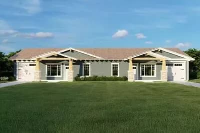 Single-Story Duplex House Plan with 1or 2 Bedroom Unit - 936 sq Ft Per Unit