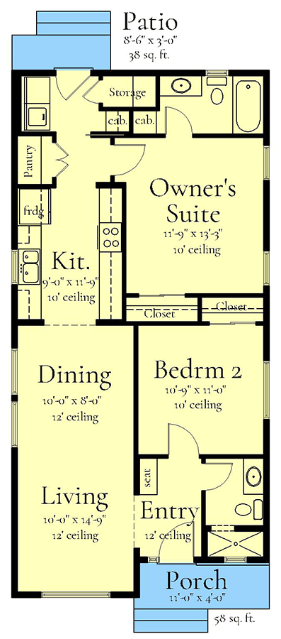 Plan 833045WAT: Narrow 2-Bed Modern House Plan with Under 1000 Sq Ft - Floor Plan - Main Level - Contemporary, Modern