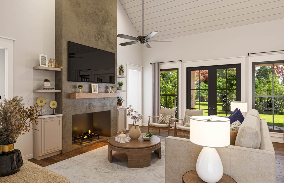 Plan 51999HZ: 4-Bed Modern Farmhouse Plan with Vaulted Ceilings and Outdoor Kitchen - 2655 Sq Ft - Image #6 - Country, Modern Farmhouse, Ranch, Southern