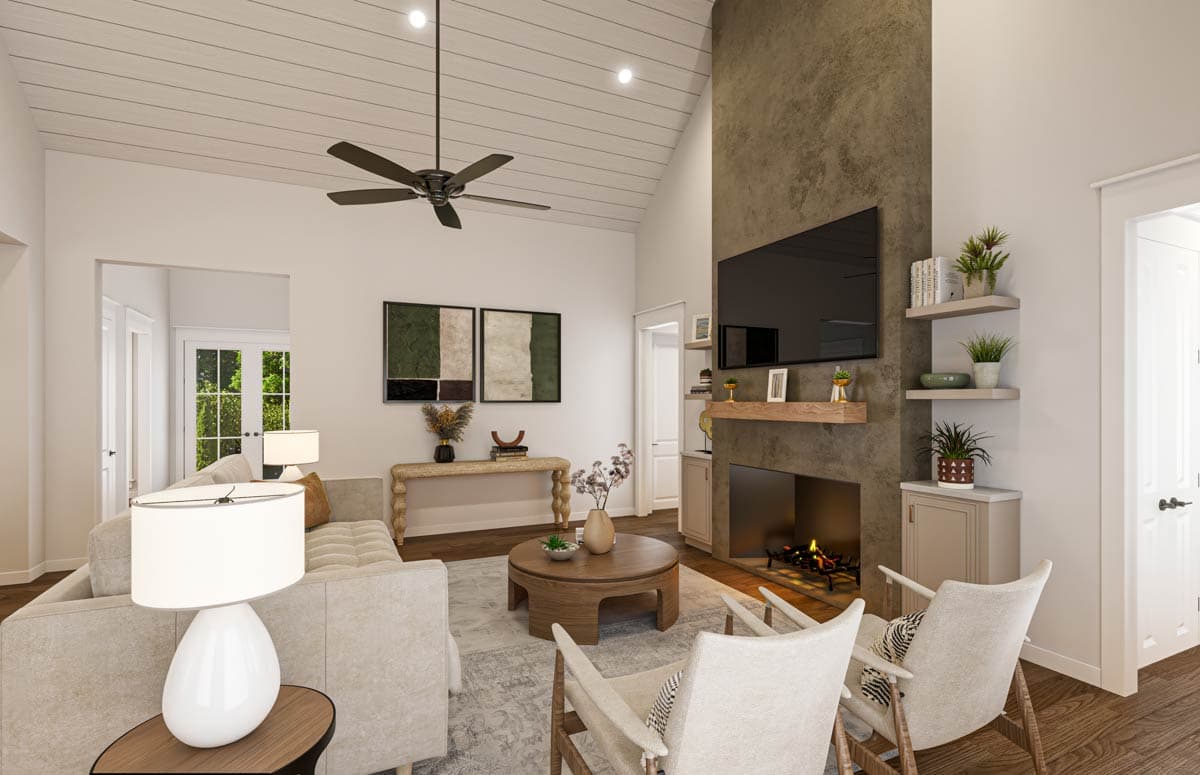 Plan 51999HZ: 4-Bed Modern Farmhouse Plan with Vaulted Ceilings and Outdoor Kitchen - 2655 Sq Ft - Image #8 - Country, Modern Farmhouse, Ranch, Southern