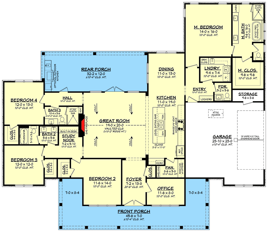 Plan 51999HZ: 4-Bed Modern Farmhouse Plan with Vaulted Ceilings and Outdoor Kitchen - 2655 Sq Ft - Floor Plan - Main Level - Country, Modern Farmhouse, Ranch, Southern