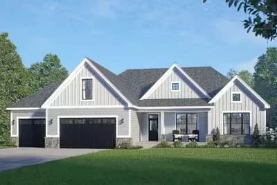 Single-Story New American House Plan - 2082 Sq Ft