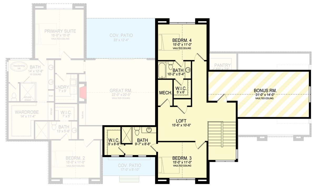 Plan 493032GNT: Two-Story Transitional House Plan with Home Office or Flex Room - 3744 Sq Ft - Floor Plan - 3rd Floor - European, Transitional