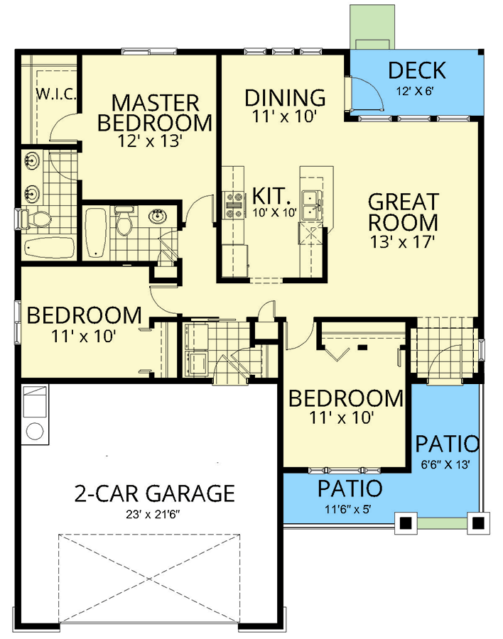 Plan 267074SPK: 3-Bedroom New American House Plan with Breakfast Nook Under 1300 Sq Ft - Floor Plan - Main Level - Craftsman, New American