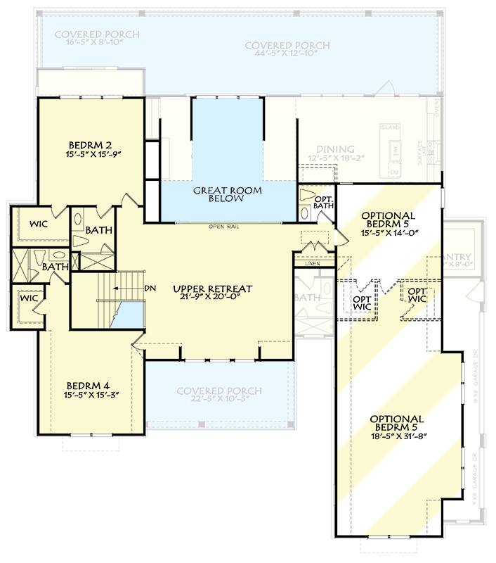 Plan 940007JNK: Flexible 3-5 Bedroom Modern Farmhouse with Vaulted Great Room and Large Bonus Space - Floor Plan - 2nd Floor - Country, Modern Farmhouse, New American