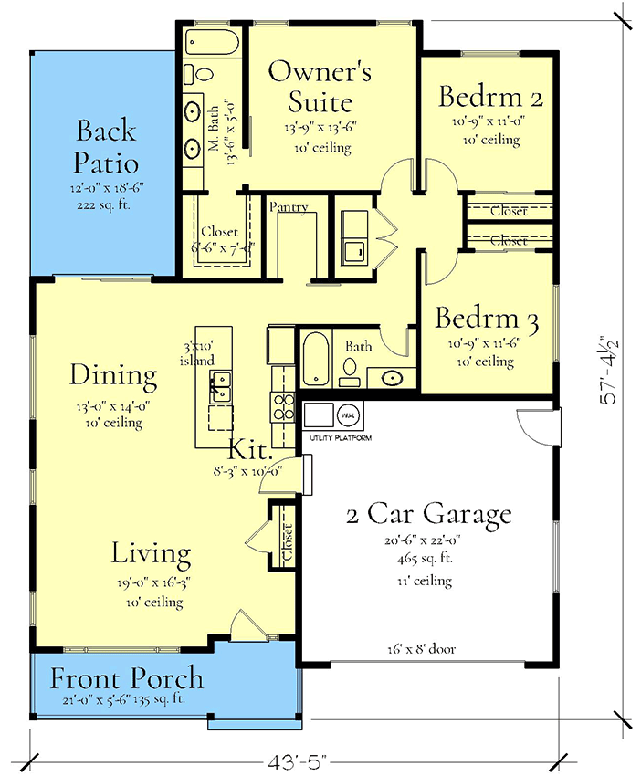 Plan 833056WAT: 3-Bed Country Cottage House Plan with Open Concept Living - Floor Plan - Main Level - Cottage, Country, Traditional