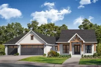 3-Bed Country Craftsman House Plan with 3-Car Garage - 1700 Sq Ft