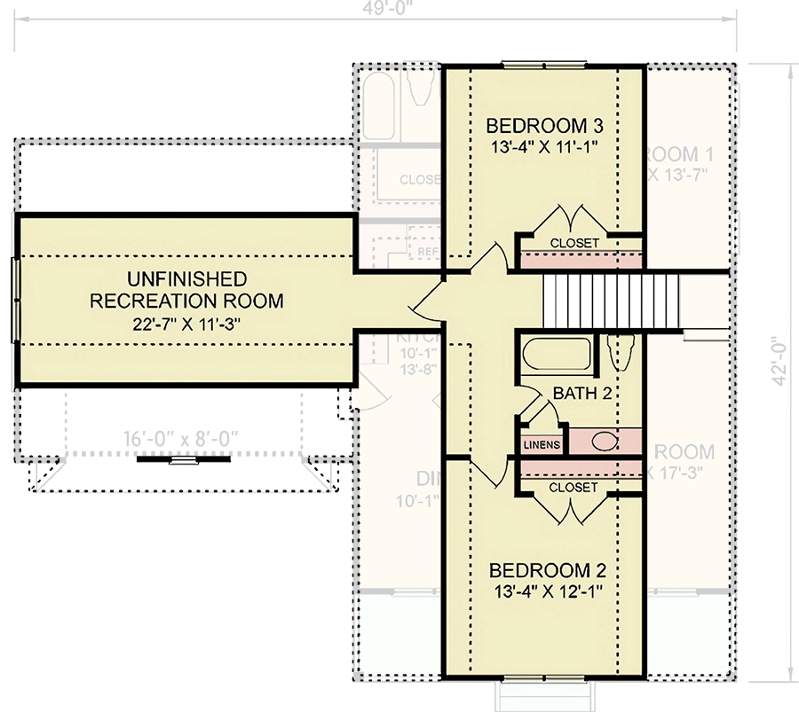 Plan 25859GE: 3-Bed Modern Farmhouse Plan with Unfinished Bonus Room Above Under 1500 Sq Ft - Floor Plan - 2nd Floor - Country, Modern Farmhouse