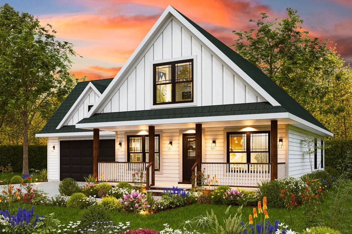 Plan 25859GE: 3-Bed Modern Farmhouse Plan with Unfinished Bonus Room Above Under 1500 Sq Ft - Image #8 - Country, Modern Farmhouse