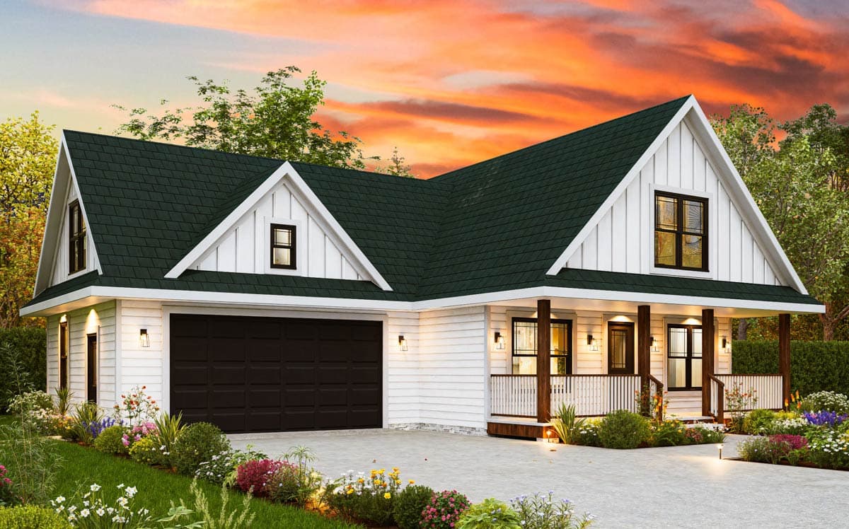 Plan 25859GE: 3-Bed Modern Farmhouse Plan with Unfinished Bonus Room Above Under 1500 Sq Ft - Image #9 - Country, Modern Farmhouse