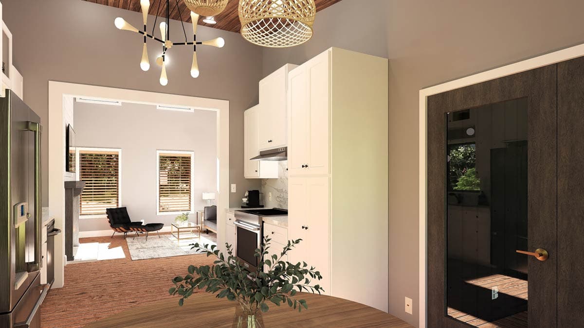 Plan 25064DH: Mid-Century Modern Cottage House Plan with Vaulted Living Space Under 1000 Sq Ft - Image #9 - Cabin, Cottage, Mid Century Modern, Modern, Mountain, Vacation