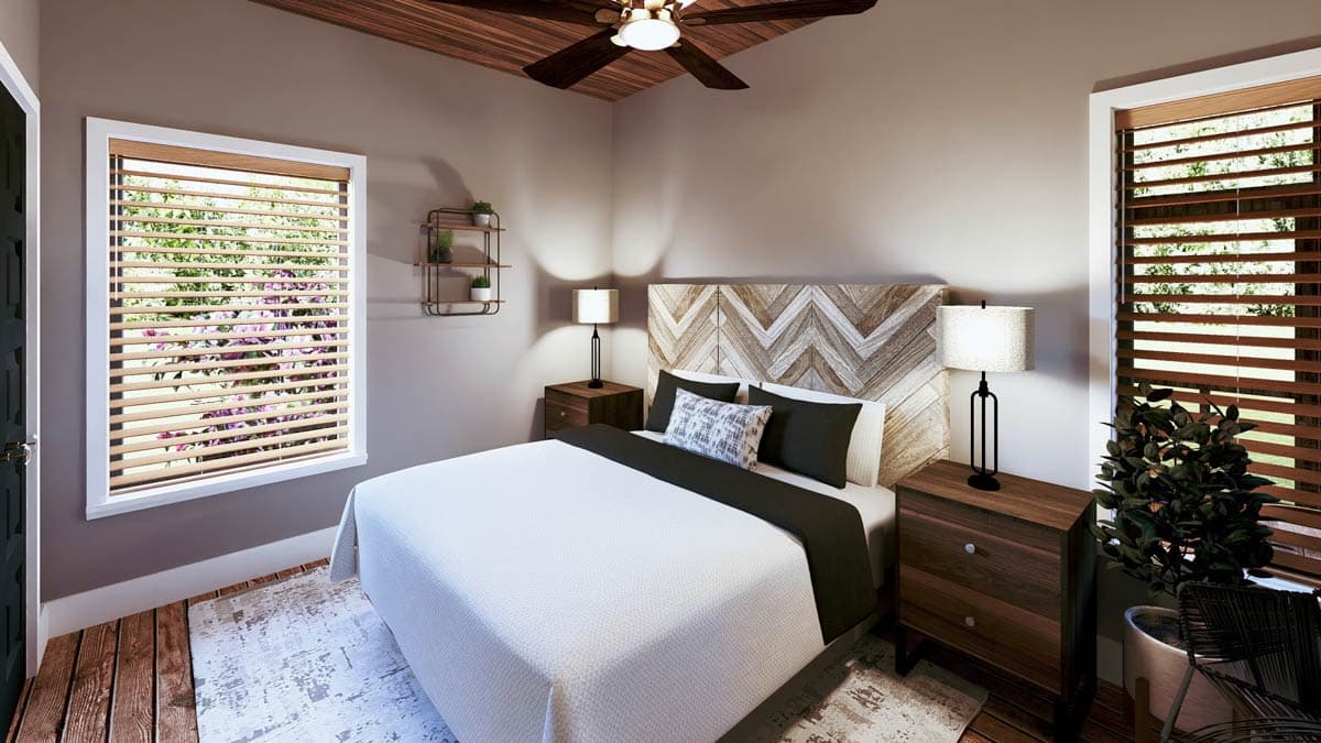 Plan 25064DH: Mid-Century Modern Cottage House Plan with Vaulted Living Space Under 1000 Sq Ft - Image #12 - Cabin, Cottage, Mid Century Modern, Modern, Mountain, Vacation