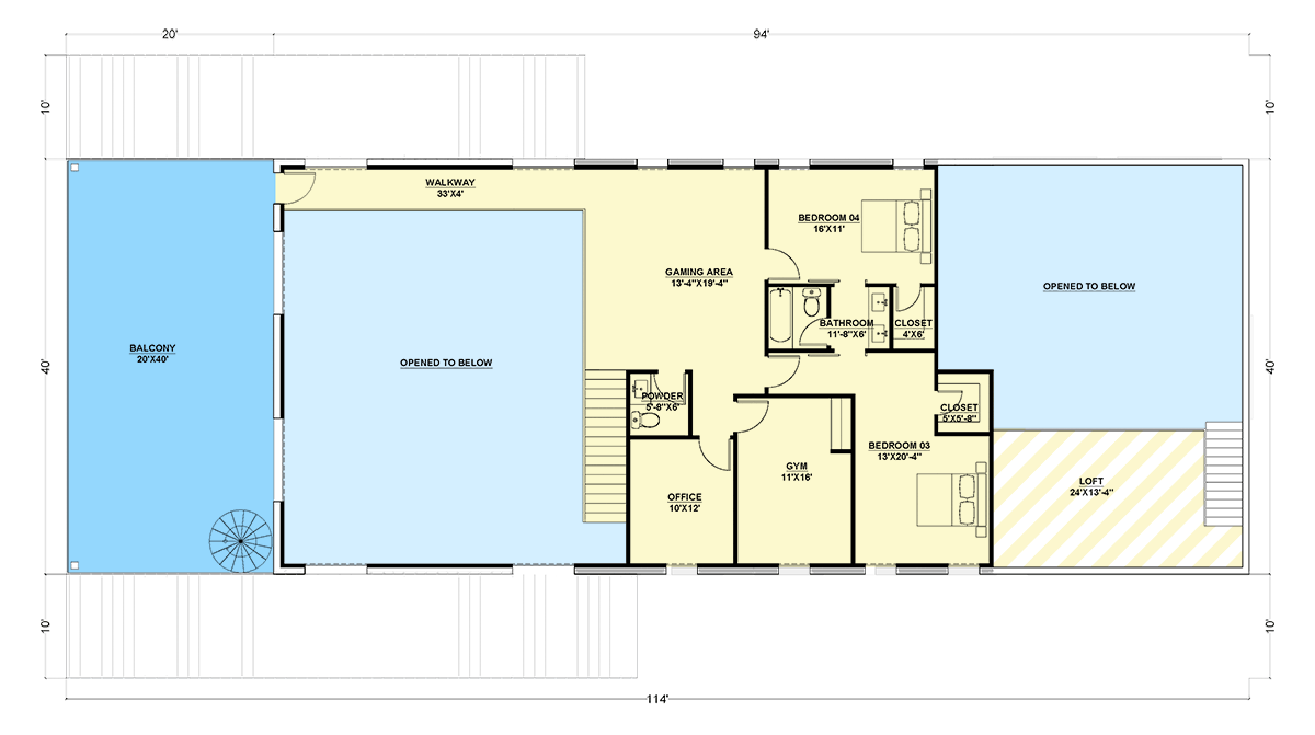 Plan 530141KTE: 4-Bed Modern Barndominium House Plan with 2-Story Great Room - 4000 Sq Ft - Floor Plan - 2nd Floor - Barndominium