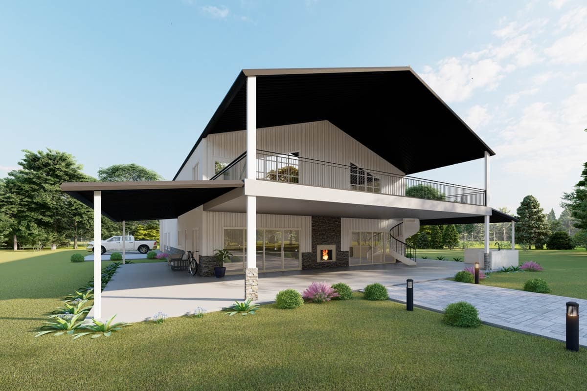 Plan 530141KTE: 4-Bed Modern Barndominium House Plan with 2-Story Great Room - 4000 Sq Ft - Image #7 - Barndominium