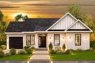 3-Bed Country Ranch House Plan with Closed Floor Plan - 1310 Sq Ft