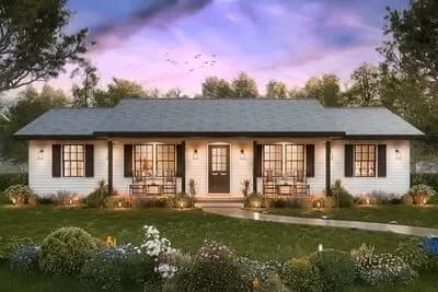 Single-Story Country Ranch House Plan with Split-Bedroom Layout - 1223 Sq Ft