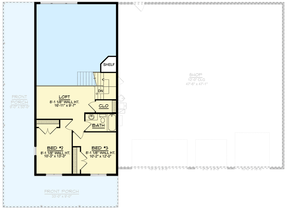 Plan 135353GRA: 3-Bedroom Barndominium House Plan with 2-Story Great Room - 1820 Sq Ft - Floor Plan - 2nd Floor - Barndominium