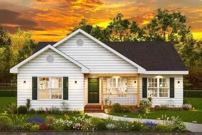3-Bed Country Ranch House Plan with Split-Bed Layout - 1208 Sq Ft