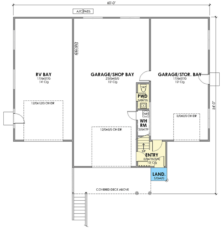 Plan 470310REY: Two-Story Barndominium Carriage House Plan with RV Garage - 1190 Sq Ft - Floor Plan - Main Level - Barndominium, Carriage, Country, Craftsman