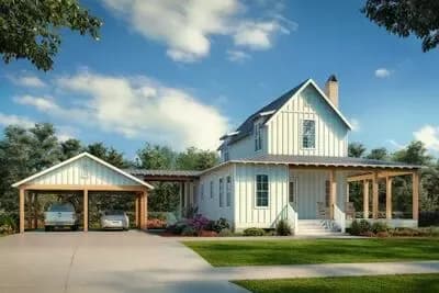 Two-Story Classic Farmhouse Plan with Wrap-Around Porch - 2184 Sq Ft