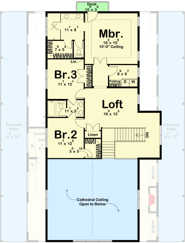 Plan 623512DJ: 3-Bedroom Barndominium House Plan with 2-Story Great Room - 2659 Sq Ft - Floor Plan - 2nd Floor - Barndominium