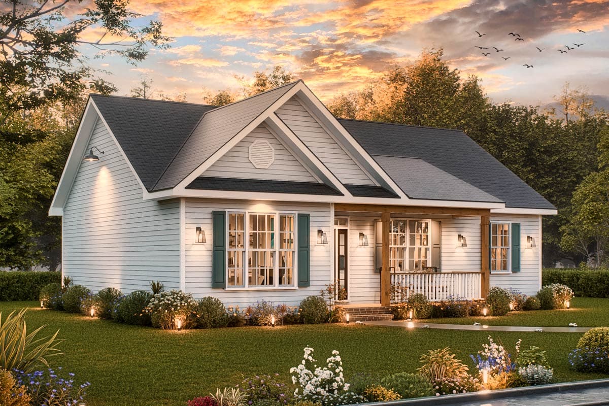 Plan 25868GE: 3-Bed Country Farmhouse Plan with Closed Floor Plan - 1363 Sq Ft - Image #8 - Cottage, Country, Craftsman, Farmhouse