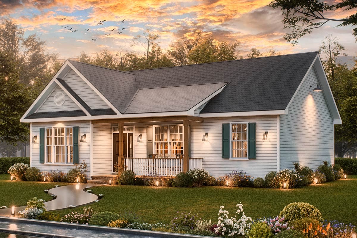 Plan 25868GE: 3-Bed Country Farmhouse Plan with Closed Floor Plan - 1363 Sq Ft - Image #7 - Cottage, Country, Craftsman, Farmhouse