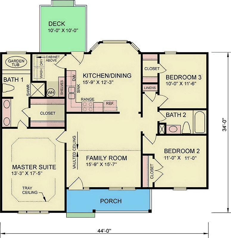 Plan 25868GE: 3-Bed Country Farmhouse Plan with Closed Floor Plan - 1363 Sq Ft - Floor Plan - Main Level - Cottage, Country, Craftsman, Farmhouse