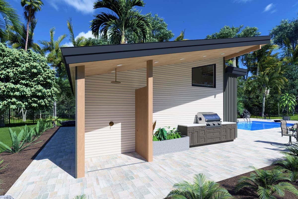 Plan 506045BRY: Pool House with Outdoor Kitchen and Shower - 621 Sq Ft - Image #11 - Contemporary