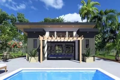 Pool House with Outdoor Kitchen and Shower - 621 Sq Ft