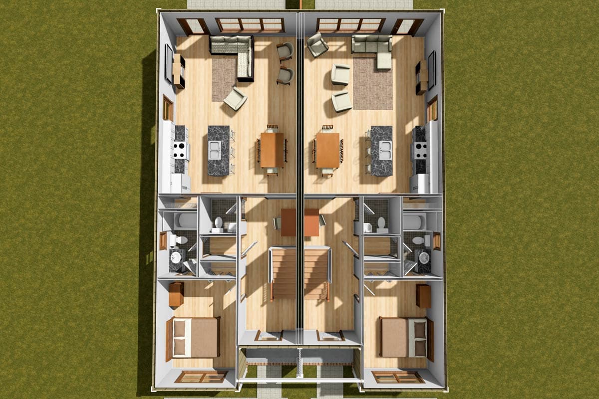 Plan 52424WM: Two-Story Traditional Multi-Family House Plan with Loft and Pocket Office - 1812 Sq Ft Per Unit - Image #7 - Traditional