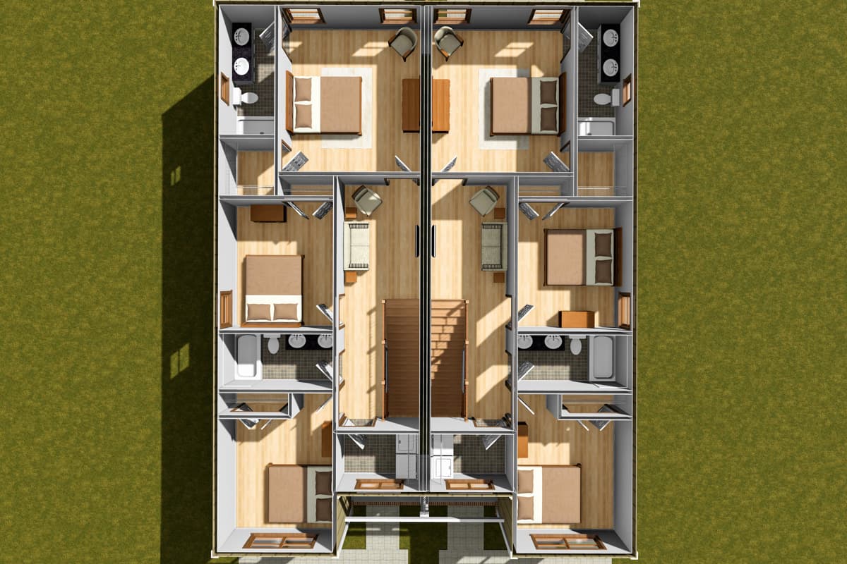 Plan 52424WM: Two-Story Traditional Multi-Family House Plan with Loft and Pocket Office - 1812 Sq Ft Per Unit - Image #8 - Traditional