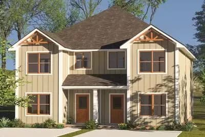 Two-Story Traditional Multi-Family House Plan with Loft and Pocket Office - 1812 Sq Ft Per Unit