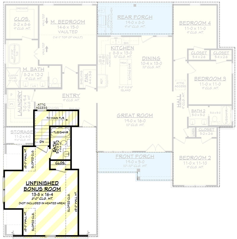 Plan 52002HZ: 4-Bed Modern Farmhouse Plan with Bonus Room and Outdoor Kitchen - 1945 Sq Ft - Floor Plan - 2nd Floor - Country, Modern Farmhouse, New American, Traditional