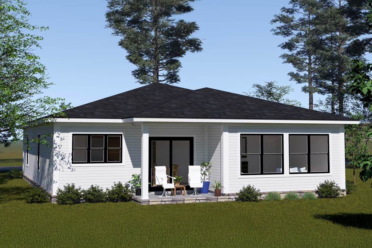Plan 52428WM: Single-Story Modern Ranch House Plan Under 1400 Sq Ft - Image #7 - Modern, Ranch