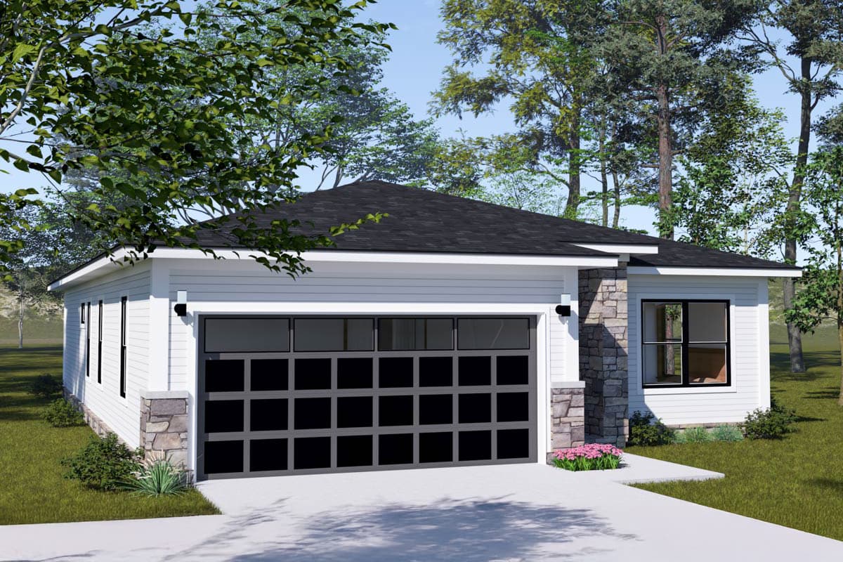 Plan 52428WM: Single-Story Modern Ranch House Plan Under 1400 Sq Ft - Image #5 - Modern, Ranch