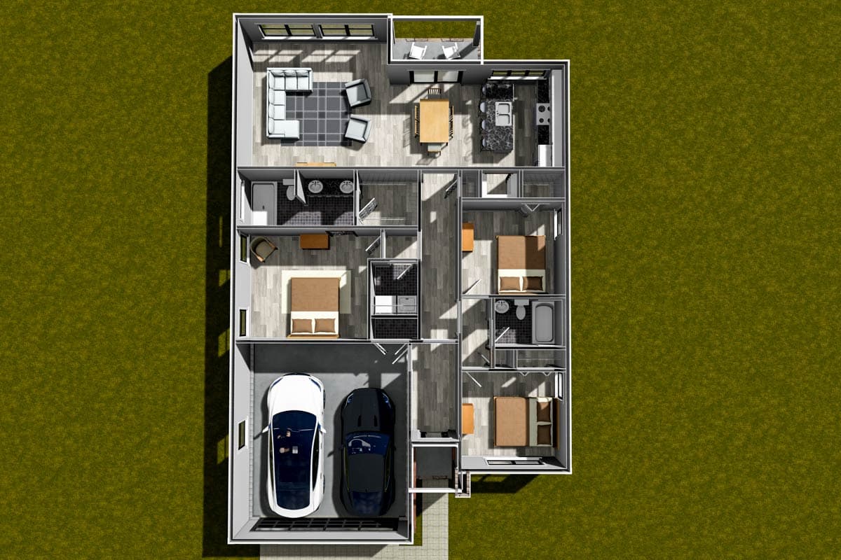 Plan 52428WM: Single-Story Modern Ranch House Plan Under 1400 Sq Ft - Image #8 - Modern, Ranch