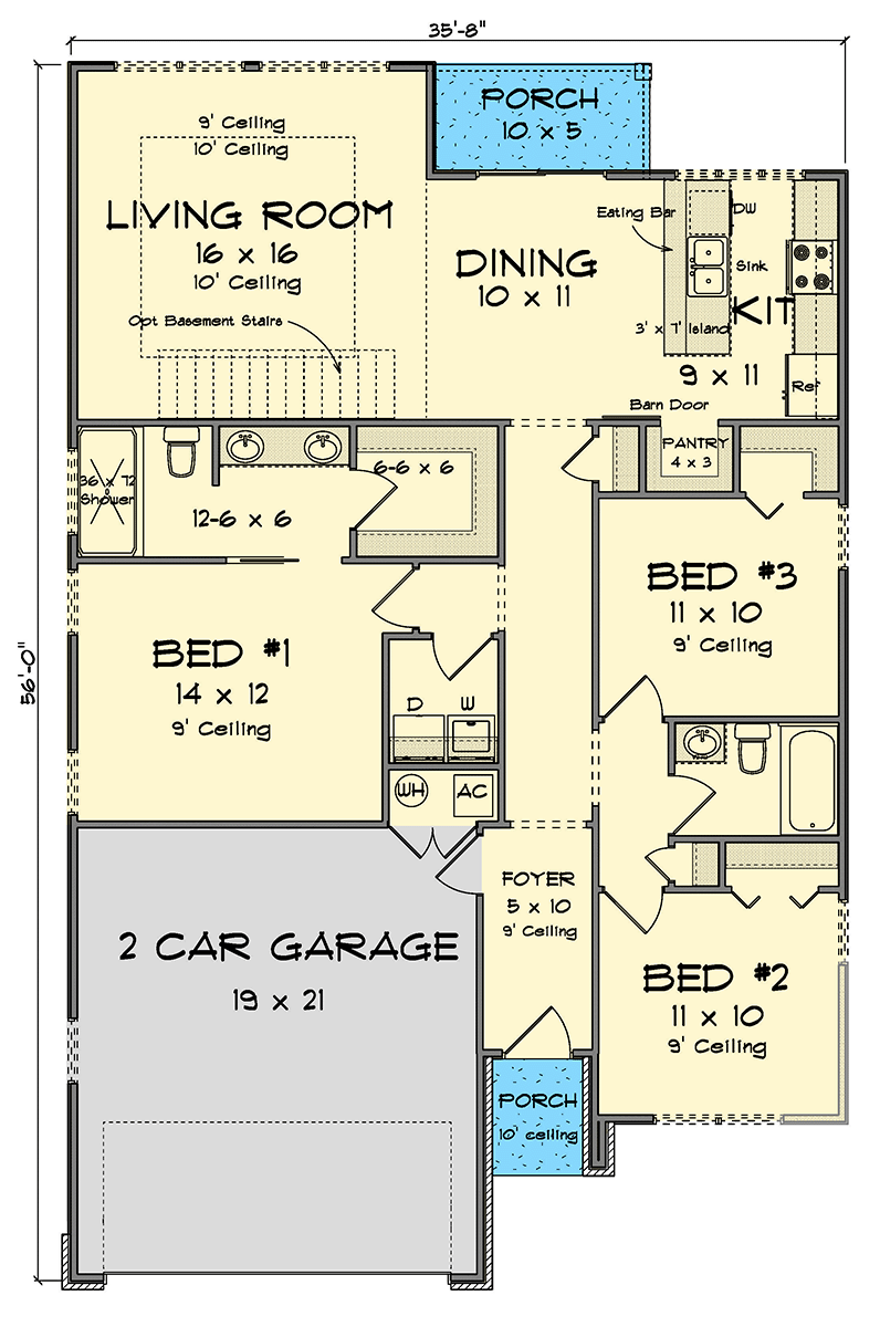Plan 52428WM: Single-Story Modern Ranch House Plan Under 1400 Sq Ft - Floor Plan - Main Level - Modern, Ranch