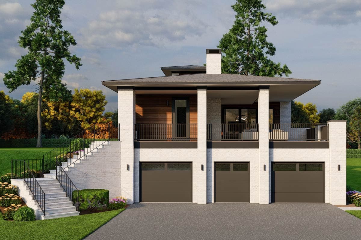 Plan 70922MK: Contemporary Mediterranean House Plan with Drive-Under Garage - 4367 - Image #8 - Contemporary, Mediterranean