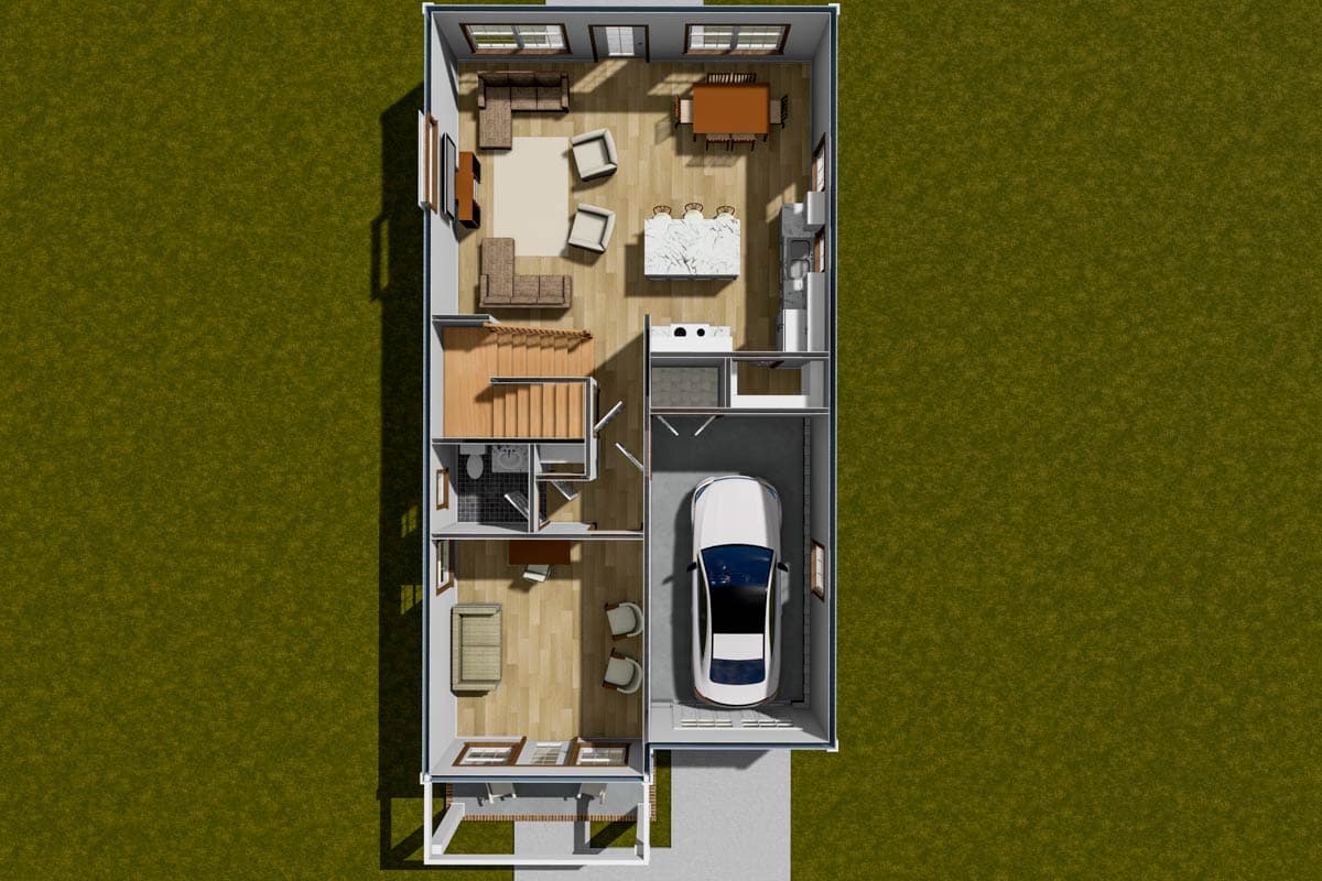 Plan 52430WM: Narrow Traditional House Plan with Vaulted Living Space - 1575 Sq Ft - Image #7 - Cottage, Traditional