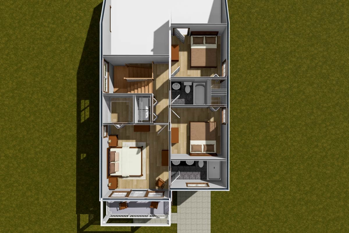 Plan 52430WM: Narrow Traditional House Plan with Vaulted Living Space - 1575 Sq Ft - Image #8 - Cottage, Traditional