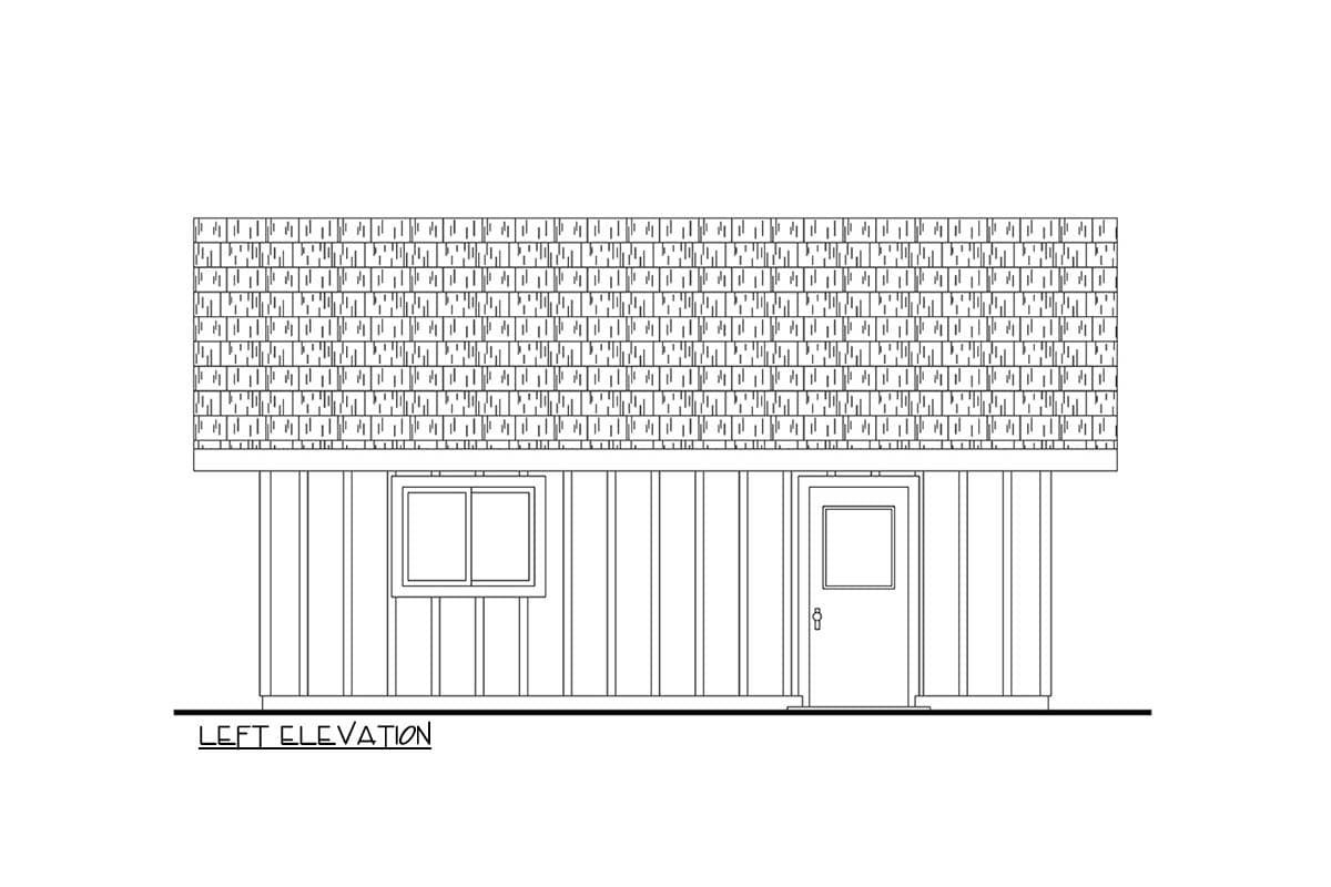 Floor plan drawing of a house showing the left elevation with a single window and a door.