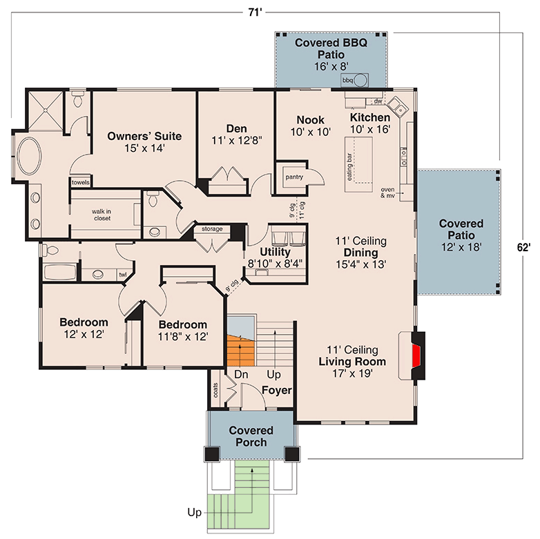Plan 720109DA: Modern Split-Level House Plan with Front-Sloping Lot - 3101 Sq Ft - Floor Plan - Main Level - Contemporary, Modern, Prairie