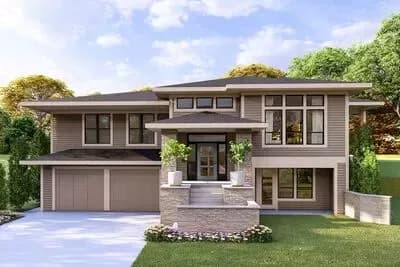 Modern Split-Level House Plan with Front-Sloping Lot - 3101 Sq Ft