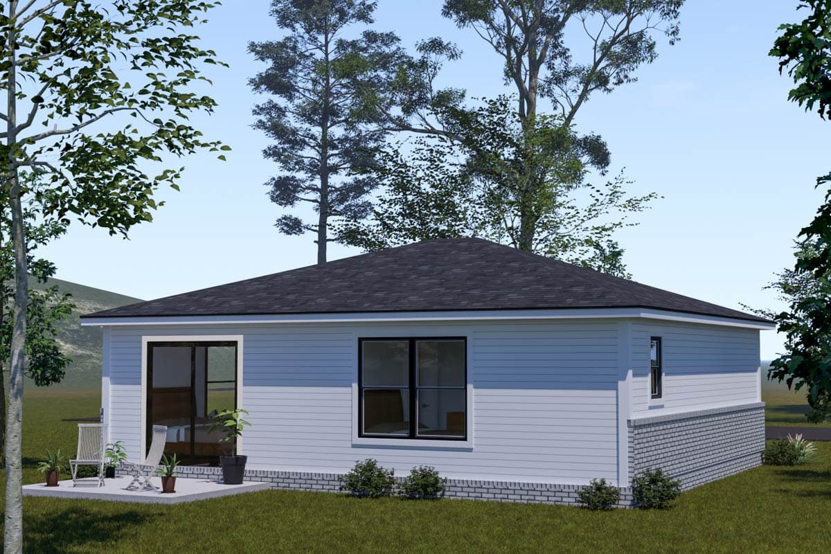 Plan 52432WM: 2-Bed Contemporary House Plan with Study Under 1000 Sq Ft - Image #5 - Contemporary, Modern